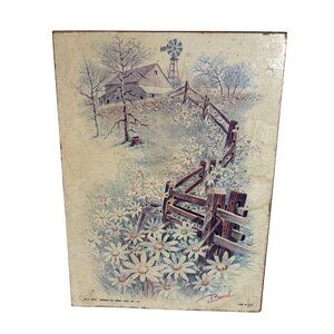 Country Farm Scene Artwork By Brad On Wood Backing Litho USA 8 x 6"